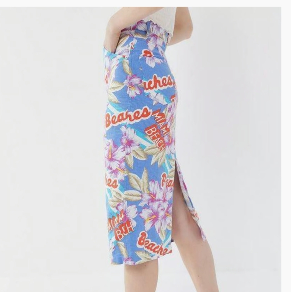 Vintage 90s Style Printed Midi Skirt - Women’s XS/S Boho Beachy Summer Skirt